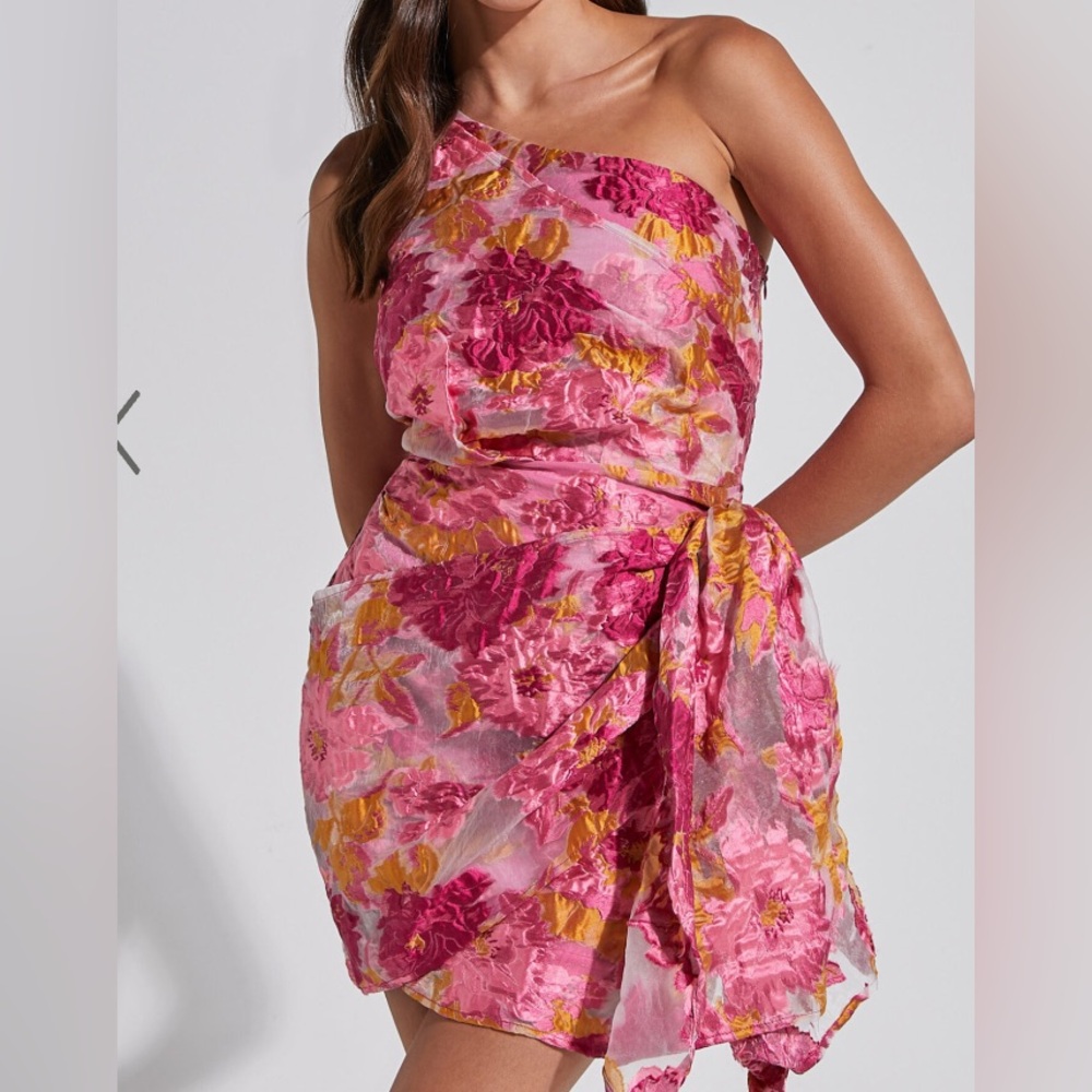Floral One-Shoulder Dress in Pink and Yellow